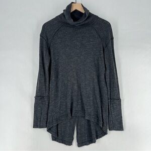 WeThe Free Raw‎ Edge Split Back Long Sleeve Burnout Knit Turtleneck Top